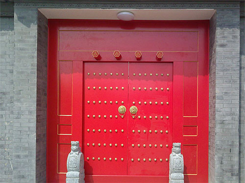 克什克腾中国传统四合院系列朱红色中式木制大门木作